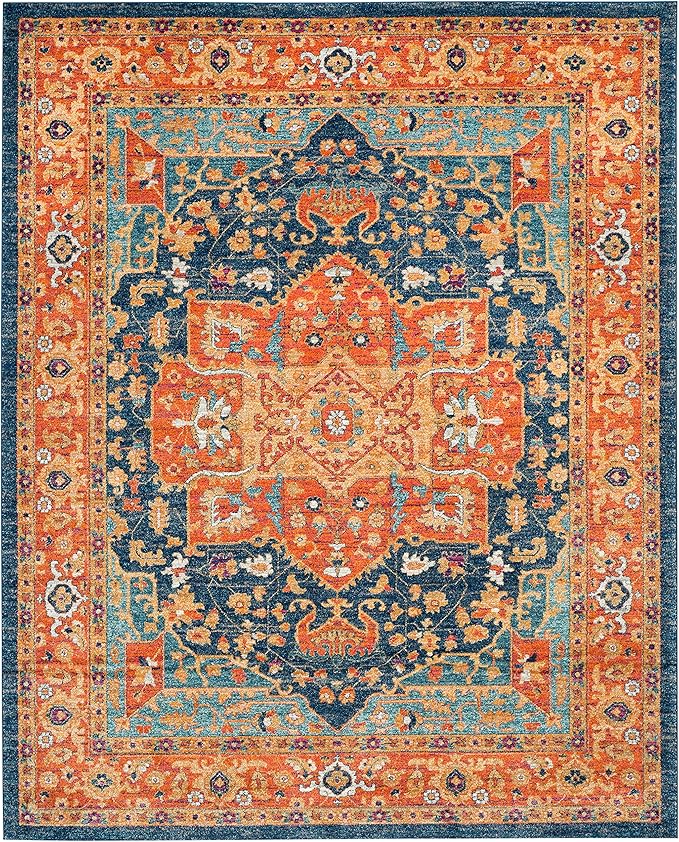 SAFAVIEH Evoke Collection 11' x 15' Blue/Orange EVK275C Oriental Medallion Distressed Non-Shedding Living Room Bedroom Dining Home Office Area Rug
