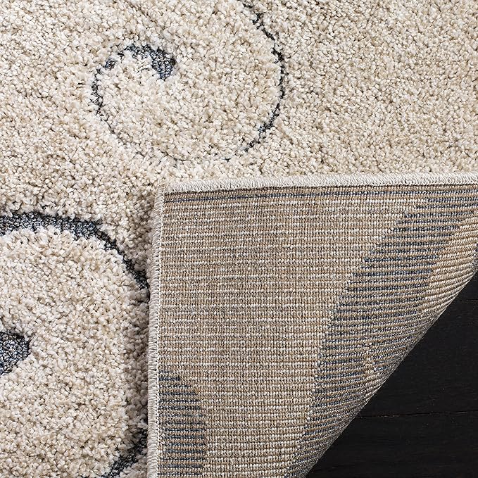 SAFAVIEH Florida Shag Collection Accent Rug - 2'3" x 5', Beige & Blue Grey, Scroll Design, Non-Shedding & Easy Care, High-Low Plush Pile, Ideal for Bedroom, Foyer, Hallway (SG455-1155)