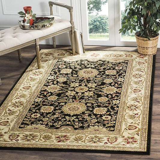 SAFAVIEH Lyndhurst Collection Area Rug - 5'3" x 7'6", Black & Ivory, Traditional Oriental Design, Non-Shedding & Easy Care, Ideal for High Traffic Areas in Living Room, Bedroom (LNH212A)