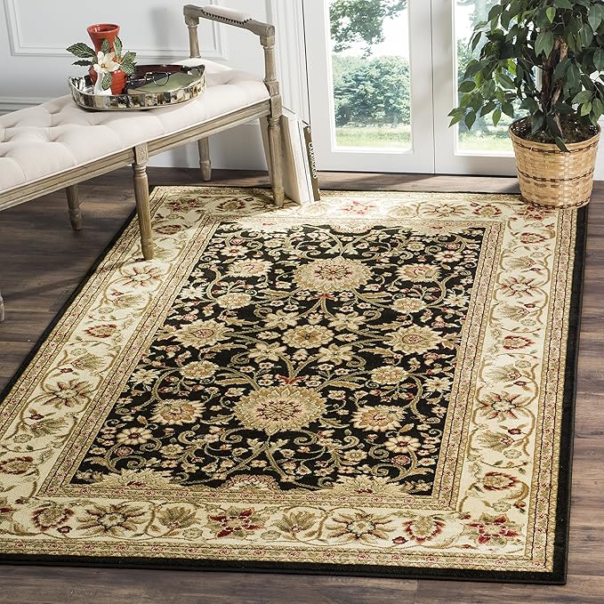 SAFAVIEH Lyndhurst Collection Area Rug - 6' x 9', Black & Ivory, Traditional Oriental Design, Non-Shedding & Easy Care, Ideal for High Traffic Areas in Living Room, Bedroom (LNH212A)