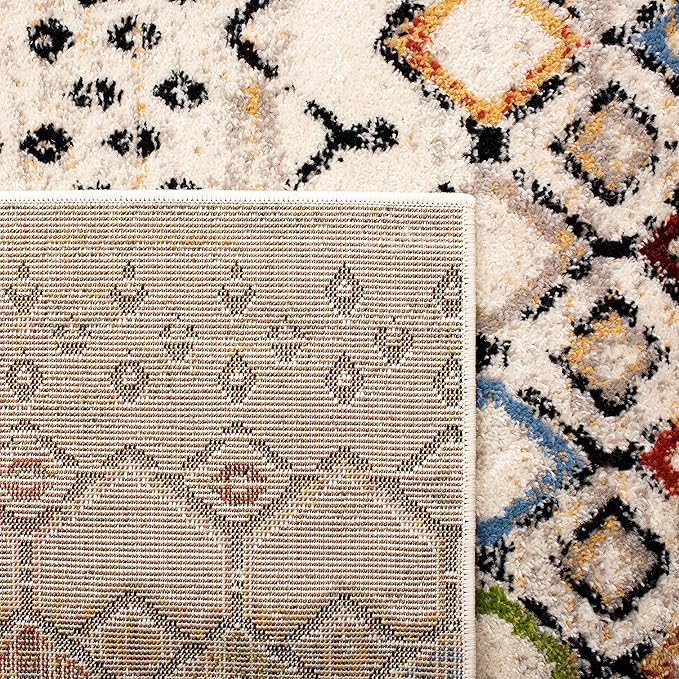 SAFAVIEH Amsterdam Collection Area Rug - 8' x 10', Ivory & Multi, Moroccan Boho Design, Non-Shedding & Easy Care, Ideal for High Traffic Areas in Living Room, Bedroom (AMS108K)