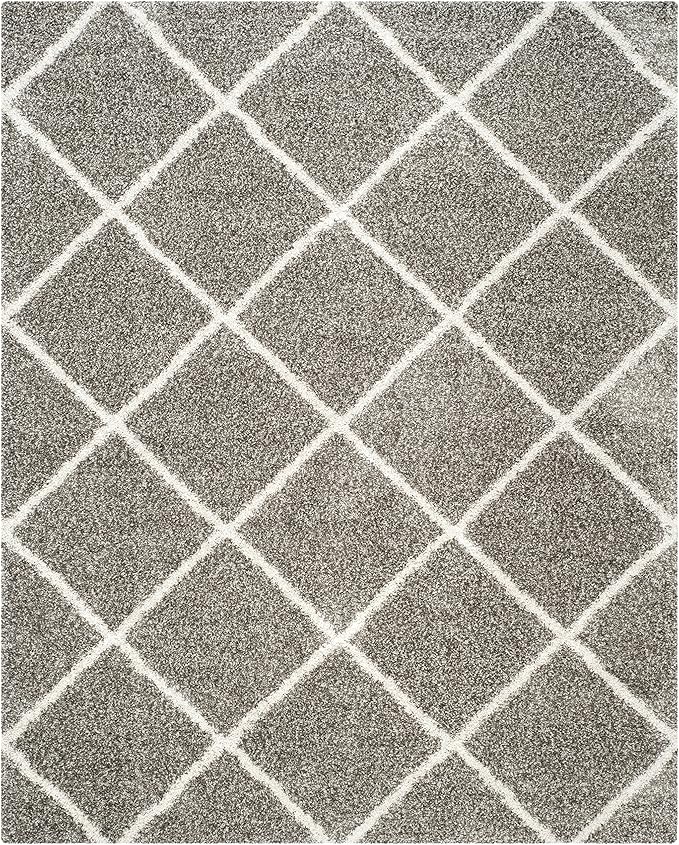 SAFAVIEH Hudson Shag Collection Area Rug - 9' x 12', Grey & Ivory, Modern Trellis Design, Non-Shedding & Easy Care, 2-inch Thick Ideal for High Traffic Areas in Living Room, Bedroom (SGH281B)