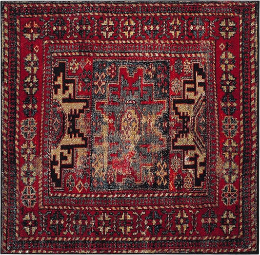 SAFAVIEH Vintage Hamadan Collection Area Rug - 12' Square, Red & Multi, Oriental Traditional Persian Design, Non-Shedding & Easy Care, Ideal for High Traffic Areas in Living Room, Bedroom (VTH213A)