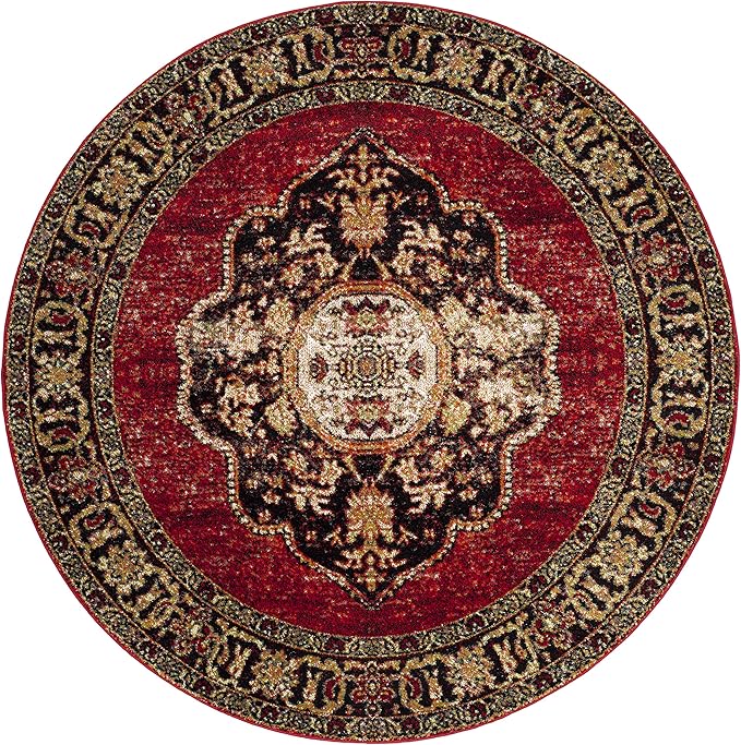 SAFAVIEH Vintage Hamadan Collection 11' Round Red / Multi VTH219A Oriental Traditional Persian Non-Shedding Dining Room Entryway Foyer Living Room Bedroom Area Rug