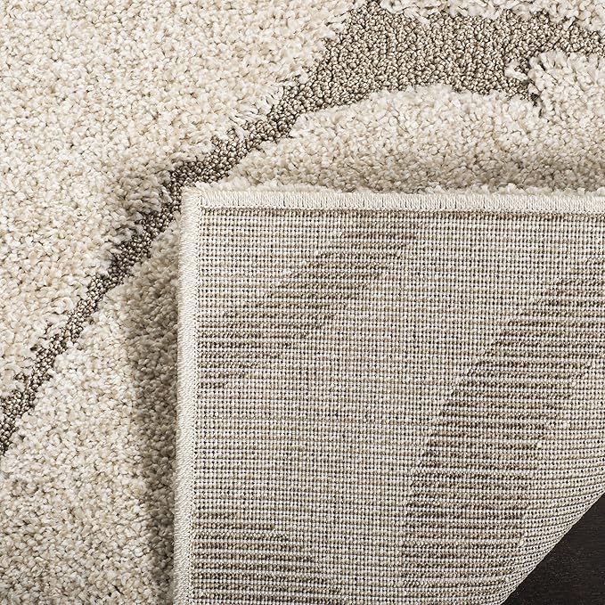SAFAVIEH Florida Shag Collection Area Rug - 5' Square, Cream & Beige, Scroll Design, Non-Shedding & Easy to Clean, High-Low Plush Pile, Ideal for Living Room, Bedroom, Dining Space (SG455-1113)