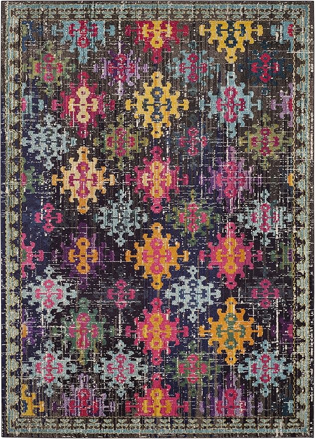 SAFAVIEH Monaco Collection Area Rug - 9' x 12', Multi, Boho Diamond Trellis Design, Non-Shedding & Easy Care, Ideal for High Traffic Areas in Living Room, Bedroom (MNC244F)