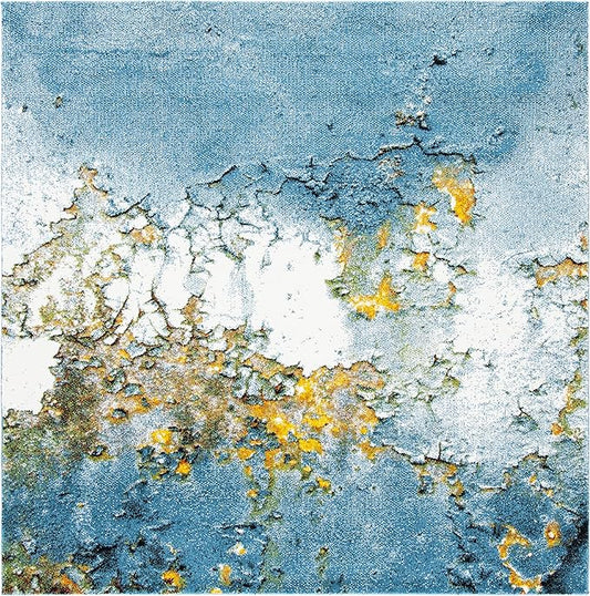 SAFAVIEH Glacier Collection Area Rug - 4' Square, Blue & Gold, Modern Abstract Design, Non-Shedding & Easy Care, Ideal for High Traffic Areas in Living Room, Bedroom (GLA125M)