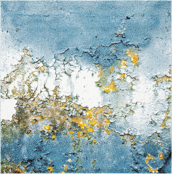 SAFAVIEH Glacier Collection Area Rug - 5'3" Square, Blue & Gold, Modern Abstract Design, Non-Shedding & Easy Care, Ideal for High Traffic Areas in Living Room, Bedroom (GLA125M)