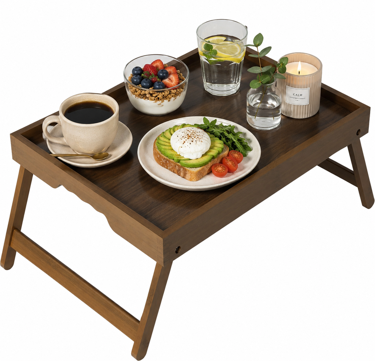 Bamboo Bed Tray Table with Folding Legs & Handles